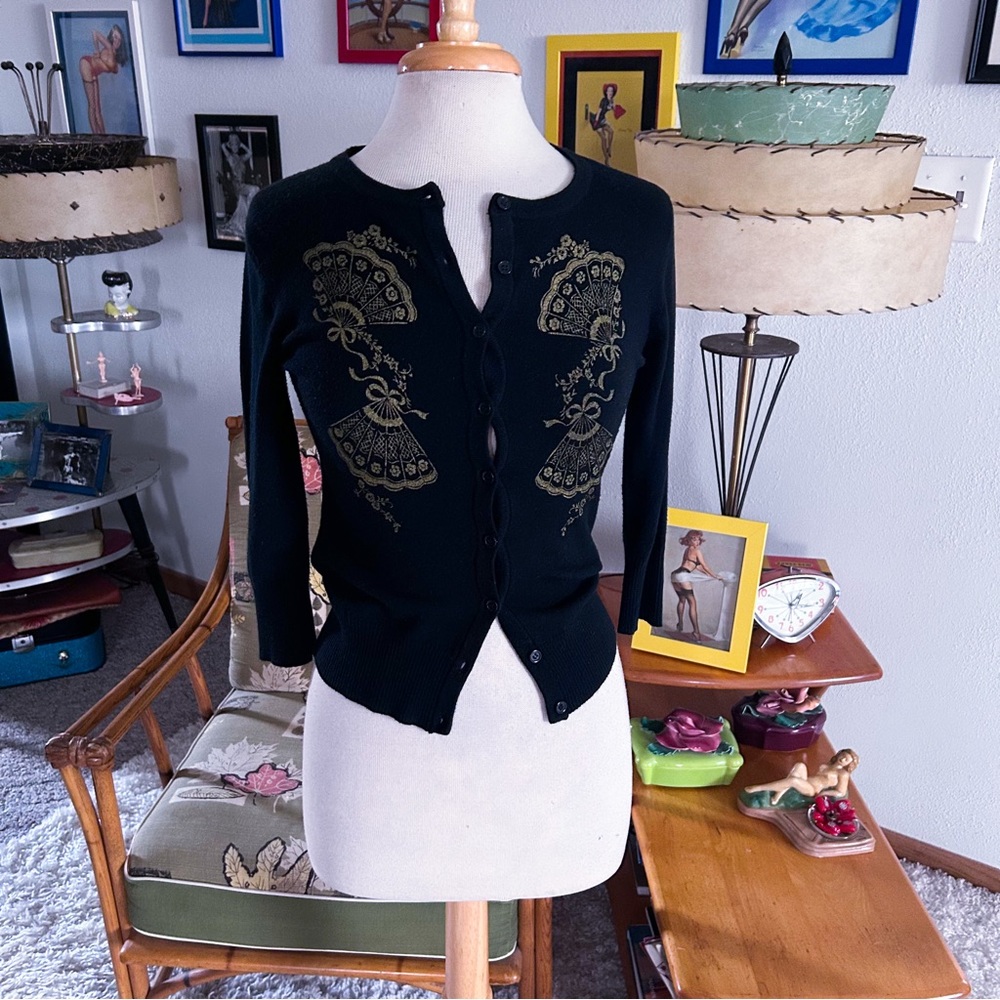 Chic Black Cardigan with Gold Detailing